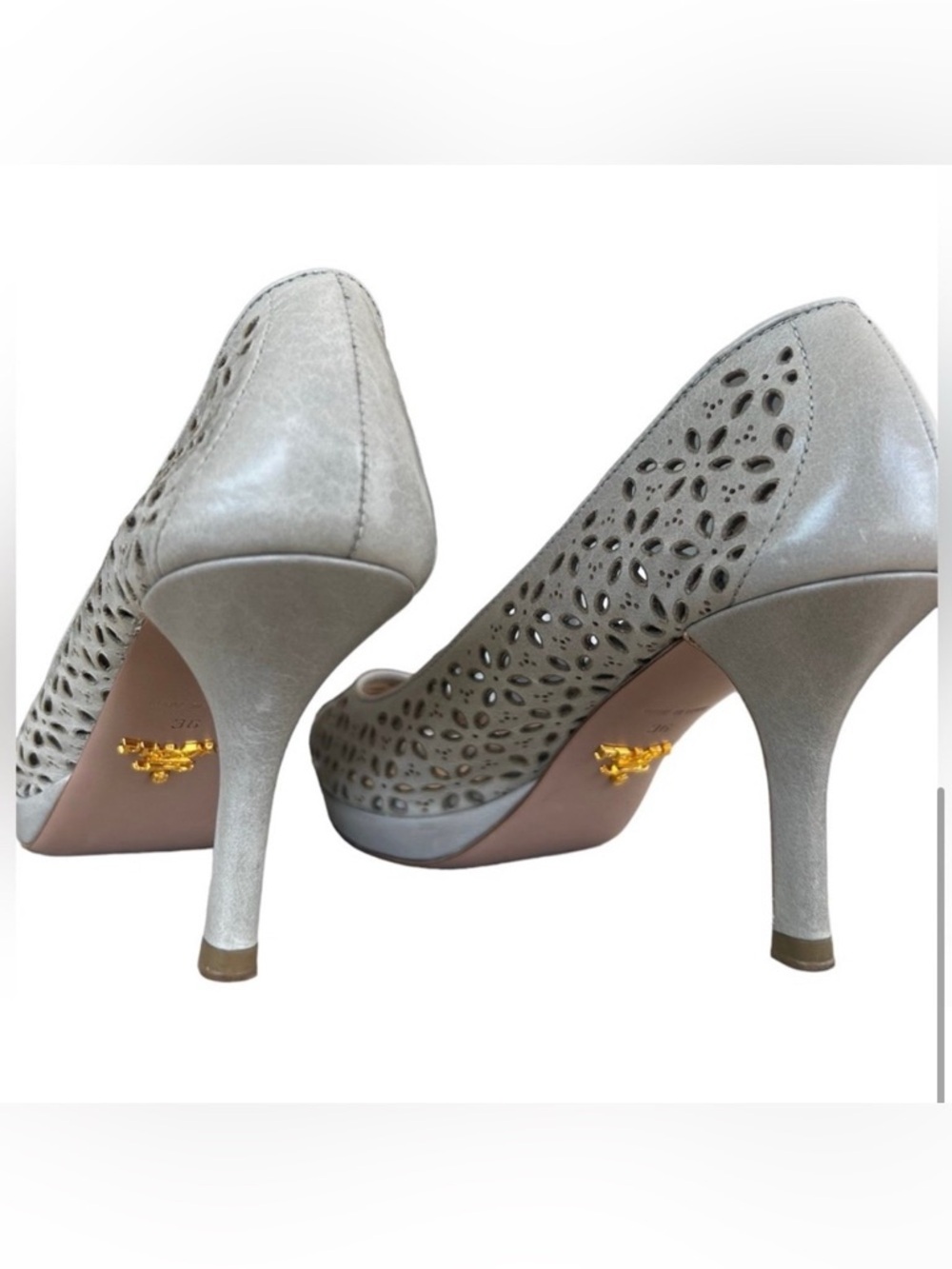 Prada Milano Decolte Powder Perforated Heels Pumps - Picture 6 of 12